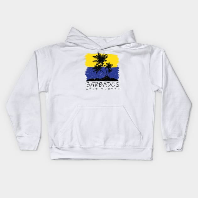 Barbados National Colors with Palm Silhouette Kids Hoodie by IslandConcepts